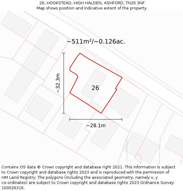 26, HOOKSTEAD, HIGH HALDEN, ASHFORD, TN26 3NF: Plot and title map