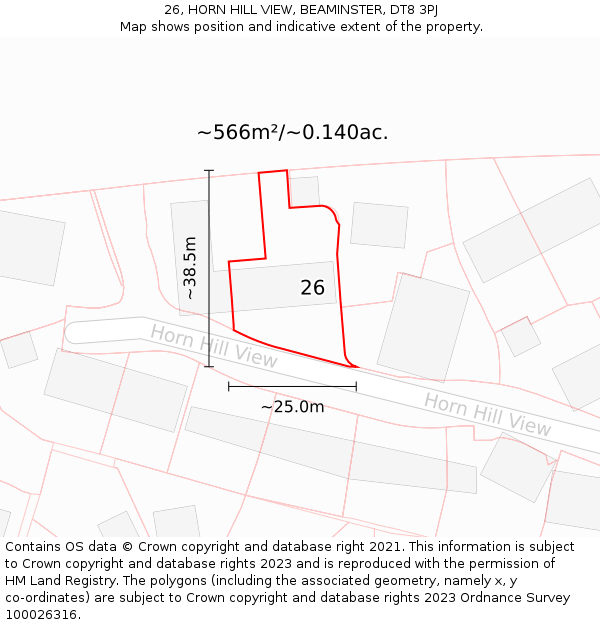 26, HORN HILL VIEW, BEAMINSTER, DT8 3PJ: Plot and title map