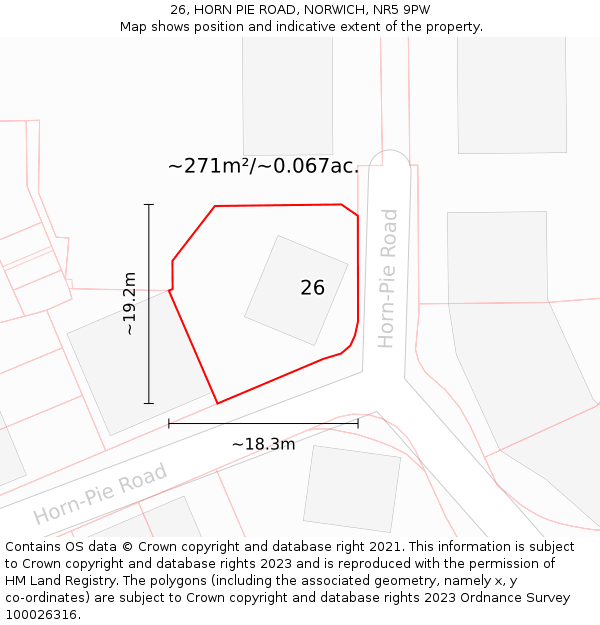 26, HORN PIE ROAD, NORWICH, NR5 9PW: Plot and title map