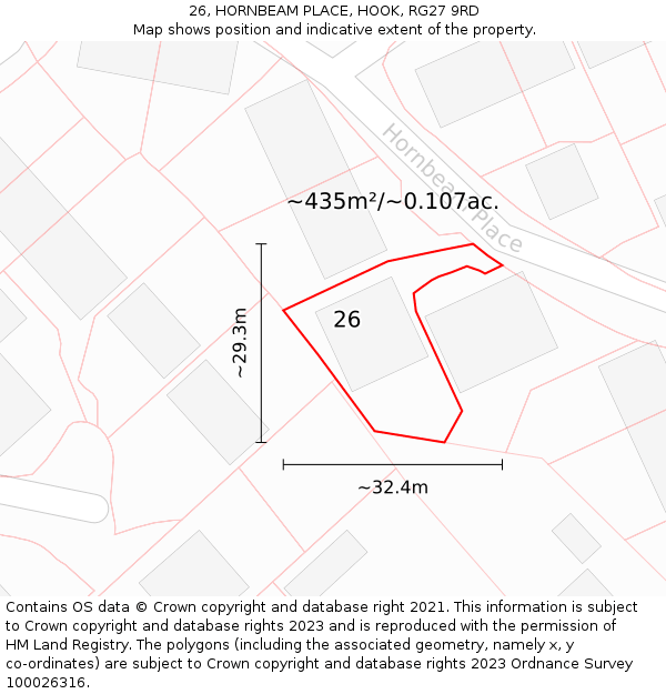 26, HORNBEAM PLACE, HOOK, RG27 9RD: Plot and title map