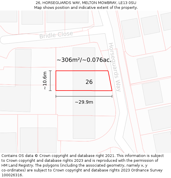 26, HORSEGUARDS WAY, MELTON MOWBRAY, LE13 0SU: Plot and title map