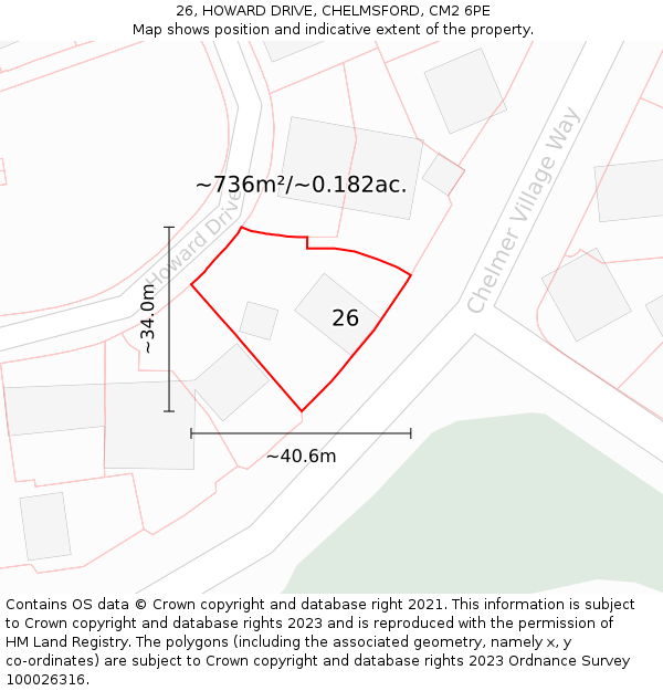 26, HOWARD DRIVE, CHELMSFORD, CM2 6PE: Plot and title map