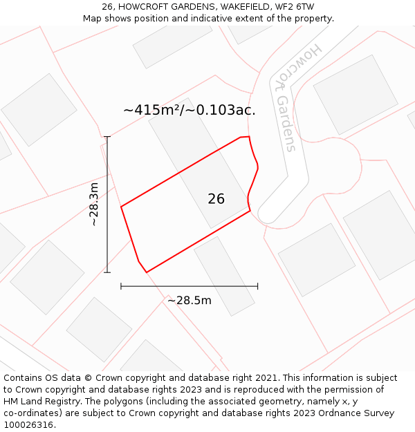 26, HOWCROFT GARDENS, WAKEFIELD, WF2 6TW: Plot and title map