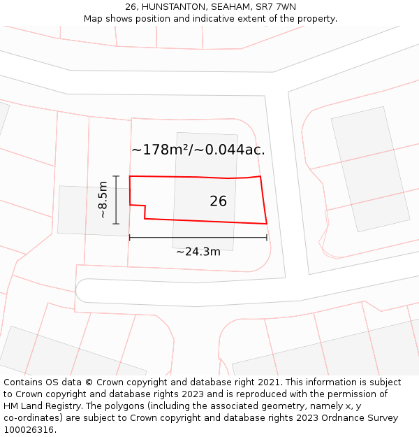 26, HUNSTANTON, SEAHAM, SR7 7WN: Plot and title map