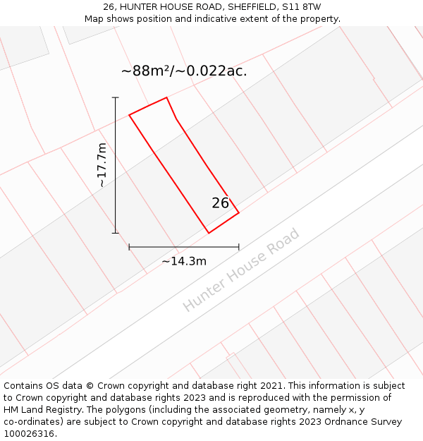 26, HUNTER HOUSE ROAD, SHEFFIELD, S11 8TW: Plot and title map