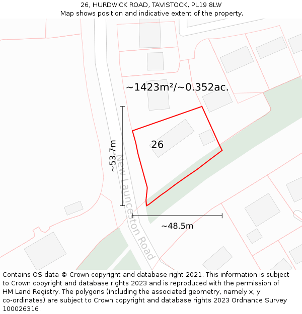 26, HURDWICK ROAD, TAVISTOCK, PL19 8LW: Plot and title map