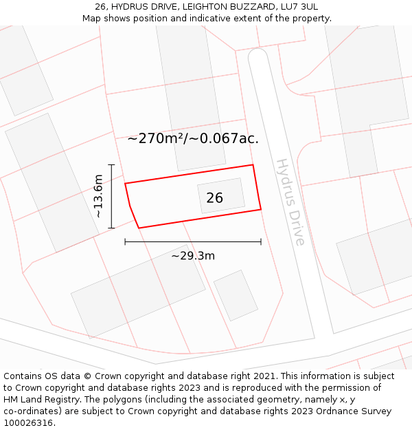 26, HYDRUS DRIVE, LEIGHTON BUZZARD, LU7 3UL: Plot and title map