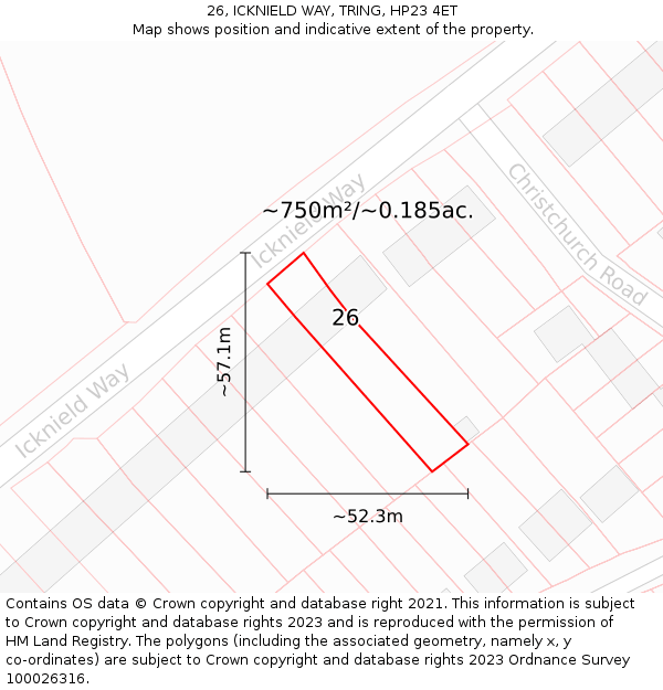 26, ICKNIELD WAY, TRING, HP23 4ET: Plot and title map