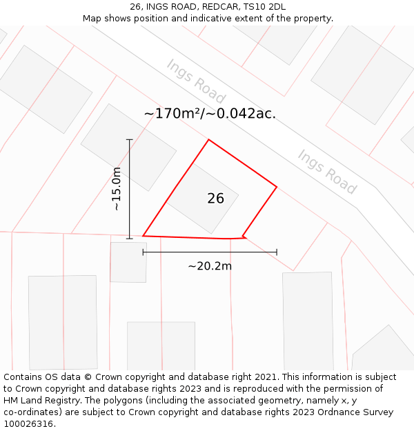 26, INGS ROAD, REDCAR, TS10 2DL: Plot and title map