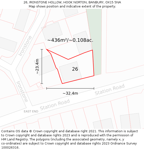 26, IRONSTONE HOLLOW, HOOK NORTON, BANBURY, OX15 5NA: Plot and title map