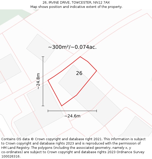 26, IRVINE DRIVE, TOWCESTER, NN12 7AX: Plot and title map