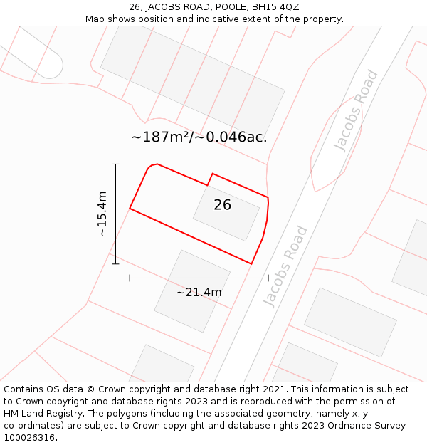 26, JACOBS ROAD, POOLE, BH15 4QZ: Plot and title map