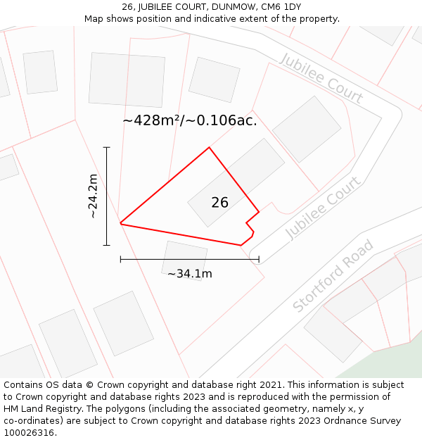 26, JUBILEE COURT, DUNMOW, CM6 1DY: Plot and title map