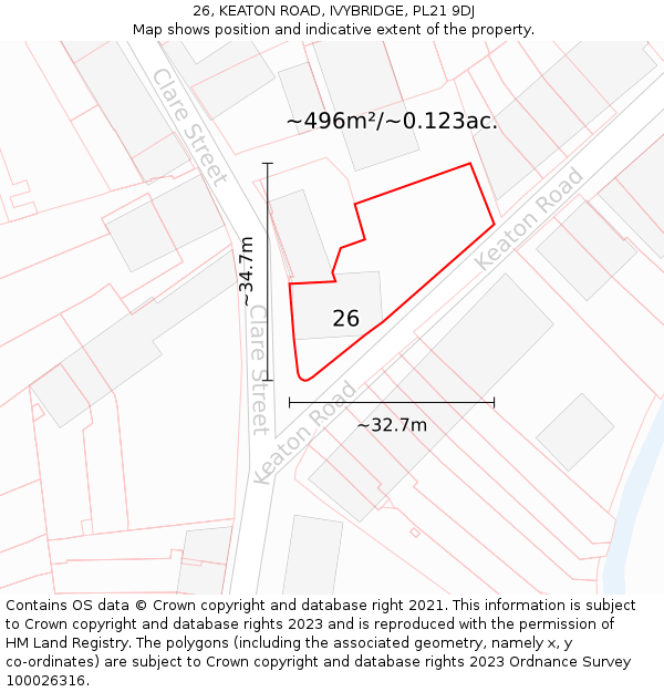 26, KEATON ROAD, IVYBRIDGE, PL21 9DJ: Plot and title map