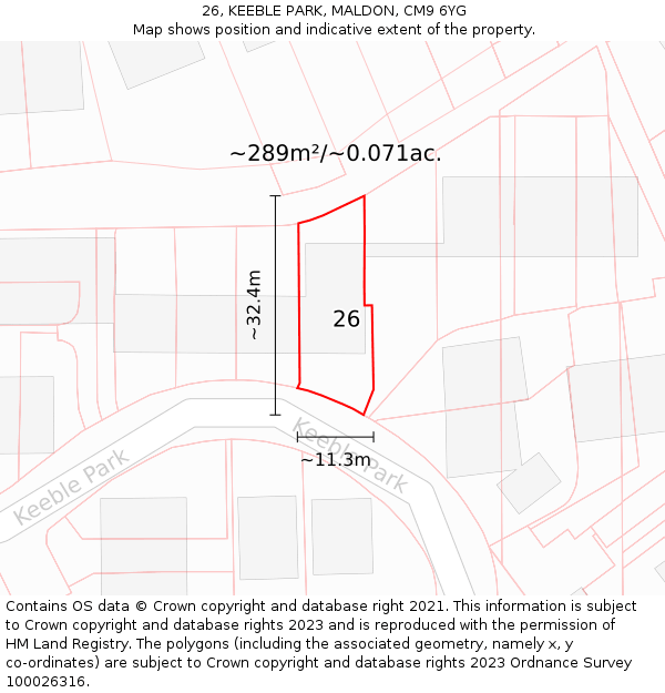 26, KEEBLE PARK, MALDON, CM9 6YG: Plot and title map