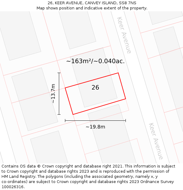 26, KEER AVENUE, CANVEY ISLAND, SS8 7NS: Plot and title map