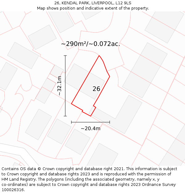 26, KENDAL PARK, LIVERPOOL, L12 9LS: Plot and title map