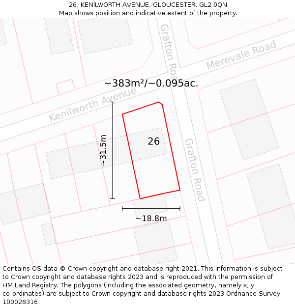 26, KENILWORTH AVENUE, GLOUCESTER, GL2 0QN: Plot and title map