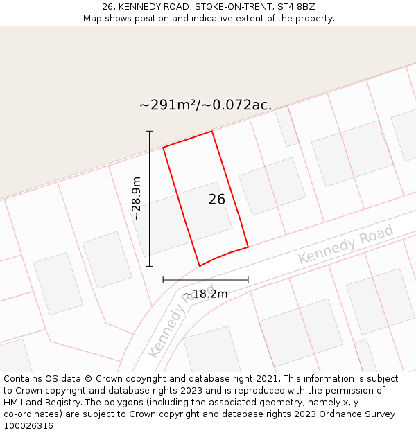 26, KENNEDY ROAD, STOKE-ON-TRENT, ST4 8BZ: Plot and title map
