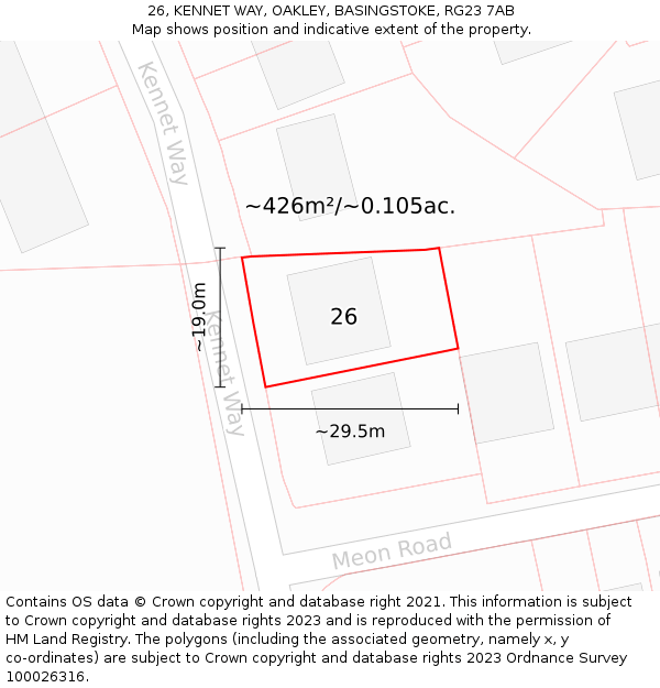 26, KENNET WAY, OAKLEY, BASINGSTOKE, RG23 7AB: Plot and title map