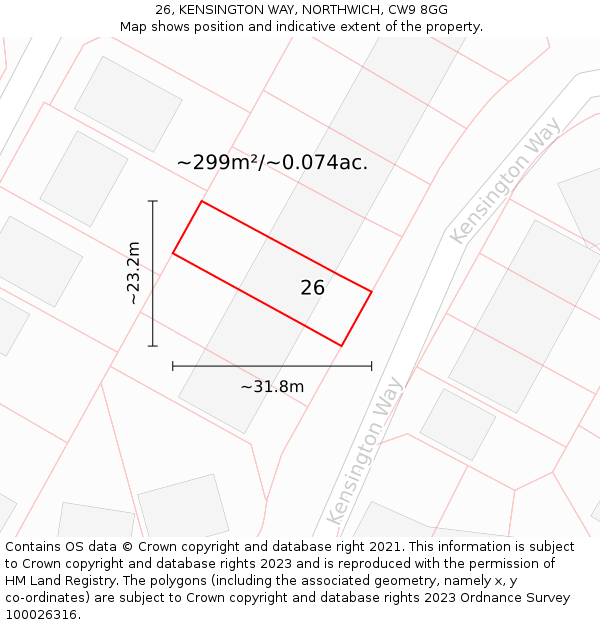 26, KENSINGTON WAY, NORTHWICH, CW9 8GG: Plot and title map