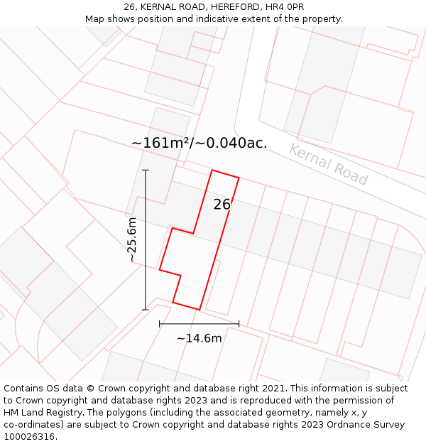 26, KERNAL ROAD, HEREFORD, HR4 0PR: Plot and title map