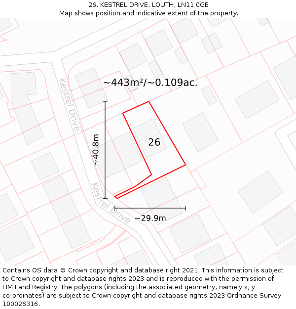 26, KESTREL DRIVE, LOUTH, LN11 0GE: Plot and title map