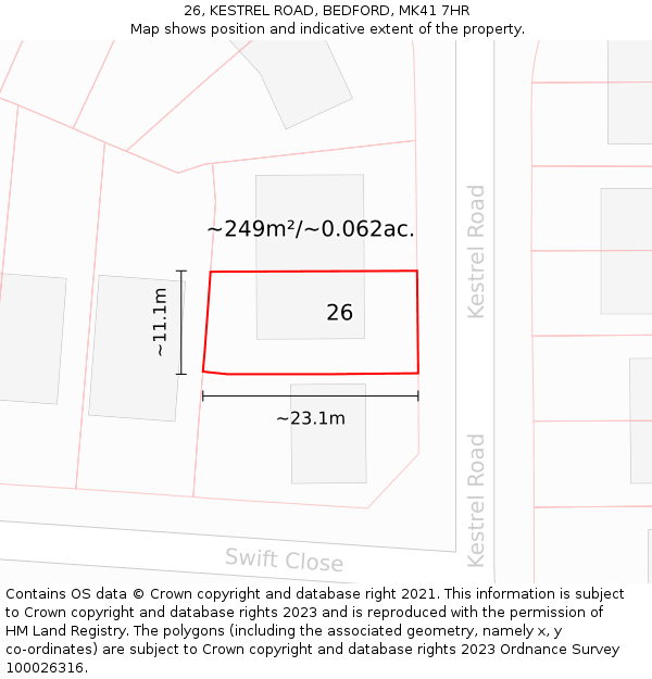 26, KESTREL ROAD, BEDFORD, MK41 7HR: Plot and title map