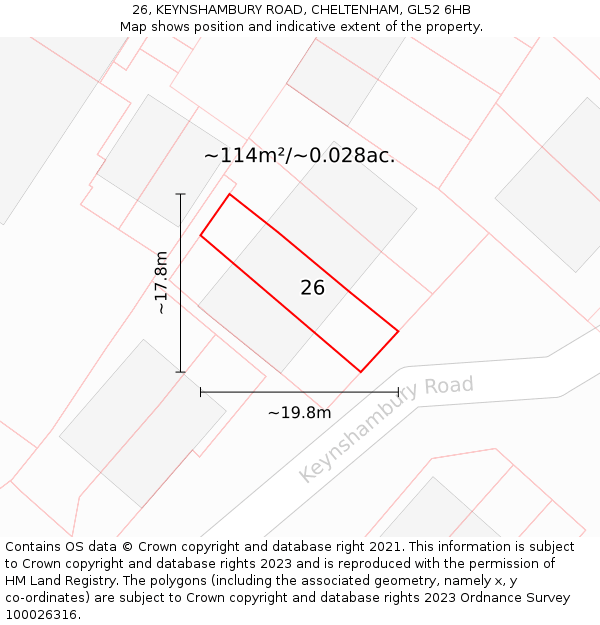 26, KEYNSHAMBURY ROAD, CHELTENHAM, GL52 6HB: Plot and title map