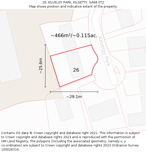 26, KILVELGY PARK, KILGETTY, SA68 0TZ: Plot and title map