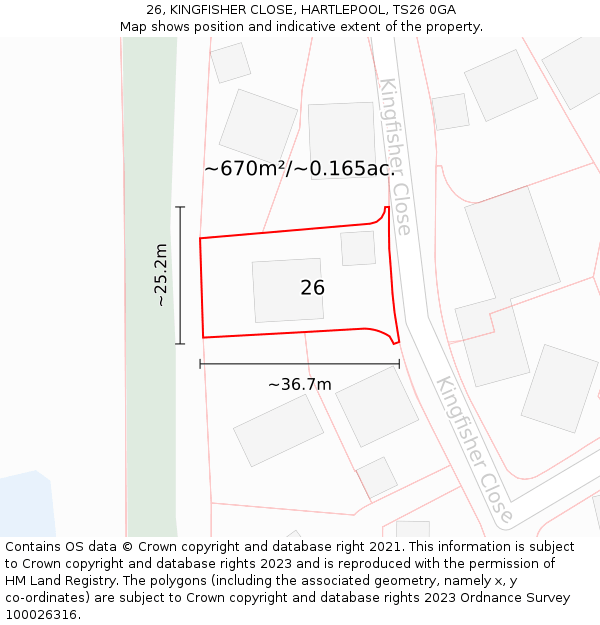 26, KINGFISHER CLOSE, HARTLEPOOL, TS26 0GA: Plot and title map
