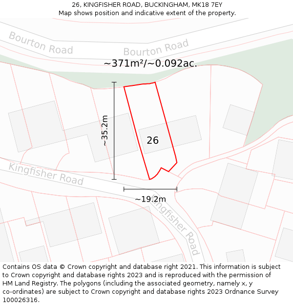 26, KINGFISHER ROAD, BUCKINGHAM, MK18 7EY: Plot and title map