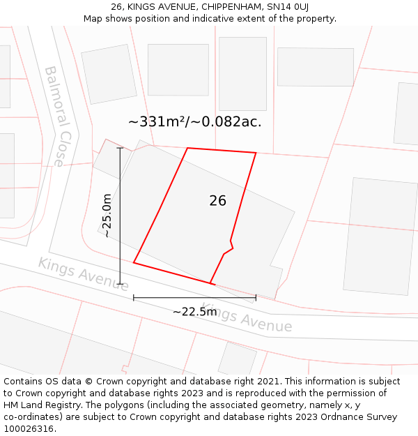 26, KINGS AVENUE, CHIPPENHAM, SN14 0UJ: Plot and title map