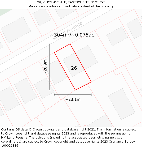 26, KINGS AVENUE, EASTBOURNE, BN21 2PF: Plot and title map