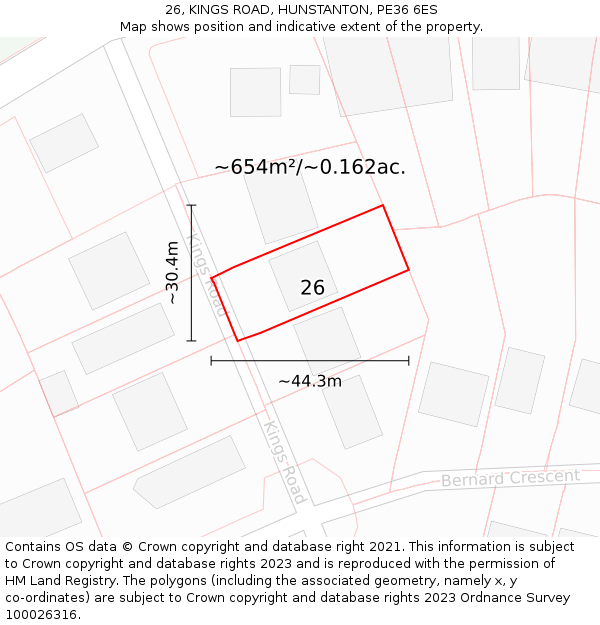 26, KINGS ROAD, HUNSTANTON, PE36 6ES: Plot and title map