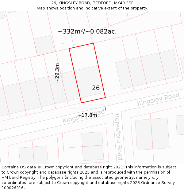 26, KINGSLEY ROAD, BEDFORD, MK40 3SF: Plot and title map
