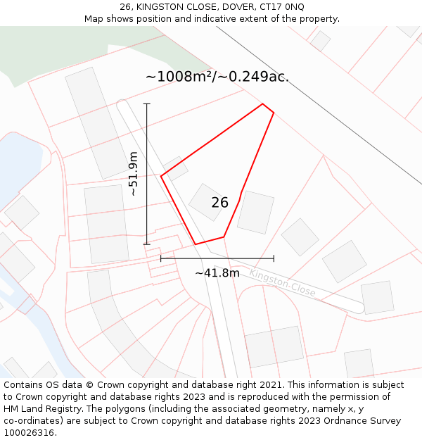 26, KINGSTON CLOSE, DOVER, CT17 0NQ: Plot and title map