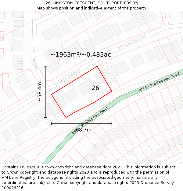 26, KINGSTON CRESCENT, SOUTHPORT, PR9 9YJ: Plot and title map