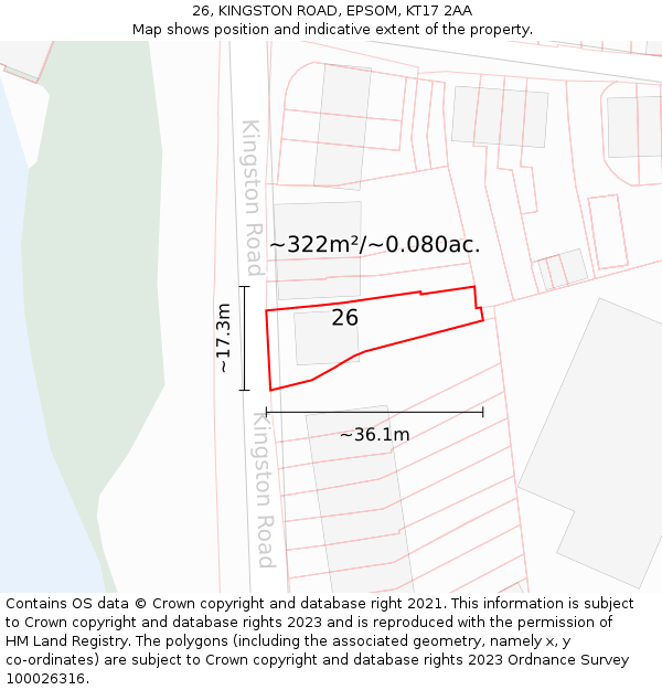 26, KINGSTON ROAD, EPSOM, KT17 2AA: Plot and title map