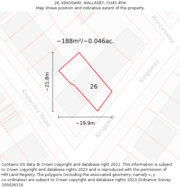 26, KINGSWAY, WALLASEY, CH45 4PW: Plot and title map