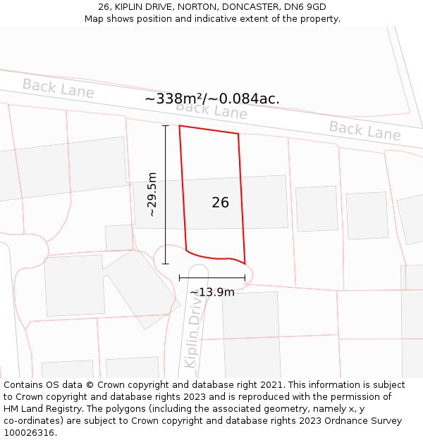 26, KIPLIN DRIVE, NORTON, DONCASTER, DN6 9GD: Plot and title map