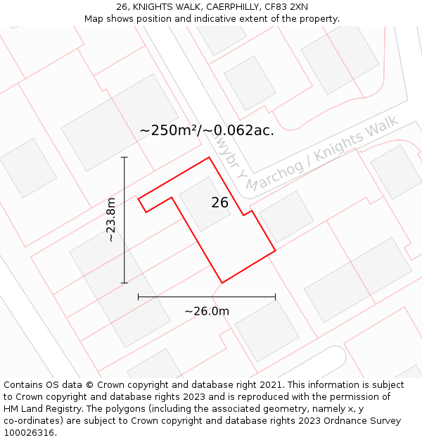 26, KNIGHTS WALK, CAERPHILLY, CF83 2XN: Plot and title map