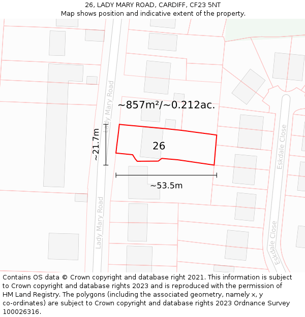 26, LADY MARY ROAD, CARDIFF, CF23 5NT: Plot and title map