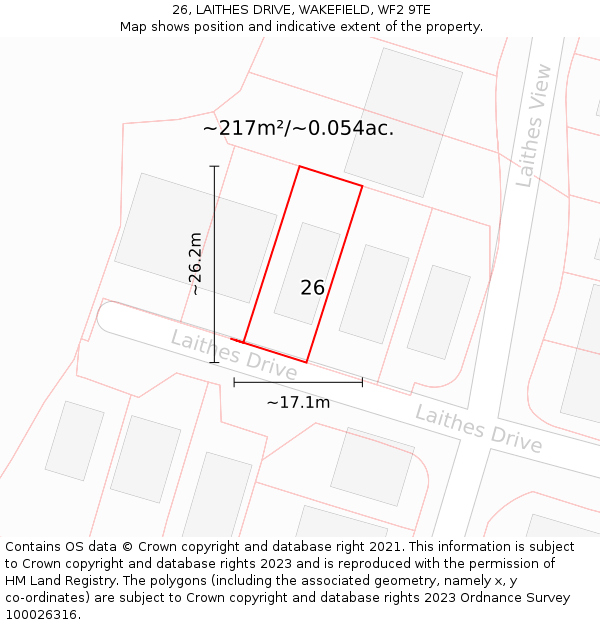 26, LAITHES DRIVE, WAKEFIELD, WF2 9TE: Plot and title map