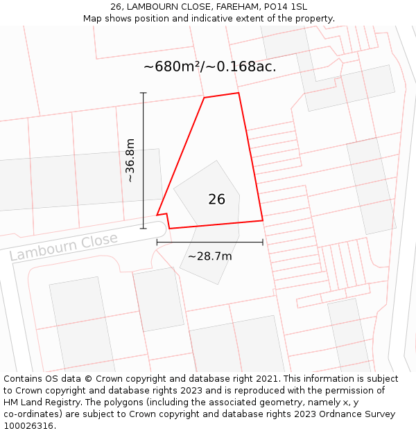 26, LAMBOURN CLOSE, FAREHAM, PO14 1SL: Plot and title map