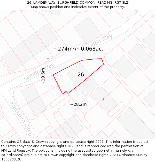 26, LAMDEN WAY, BURGHFIELD COMMON, READING, RG7 3LZ: Plot and title map