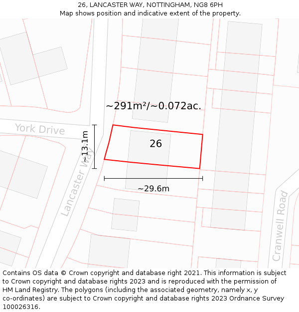 26, LANCASTER WAY, NOTTINGHAM, NG8 6PH: Plot and title map