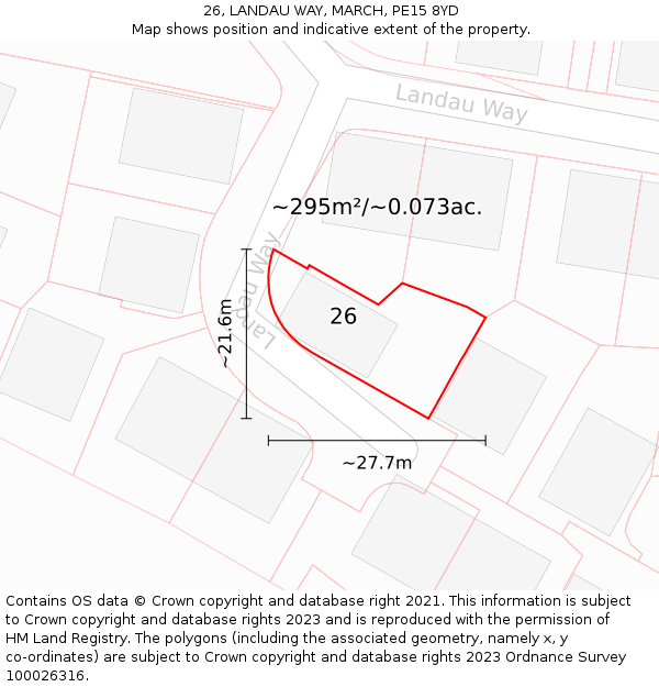 26, LANDAU WAY, MARCH, PE15 8YD: Plot and title map