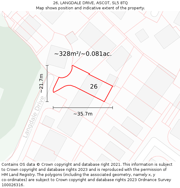 26, LANGDALE DRIVE, ASCOT, SL5 8TQ: Plot and title map