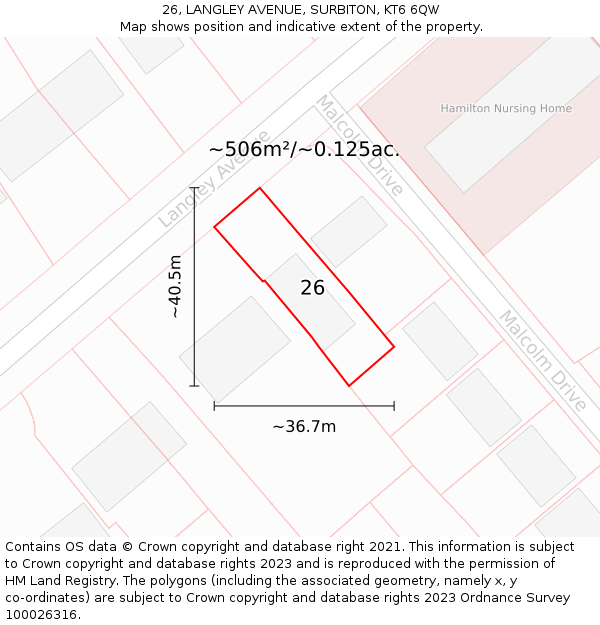 26, LANGLEY AVENUE, SURBITON, KT6 6QW: Plot and title map